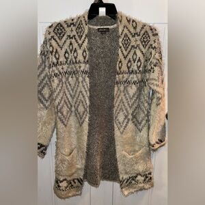 Eddie Bauer Black and Cream Patterned Cardigan